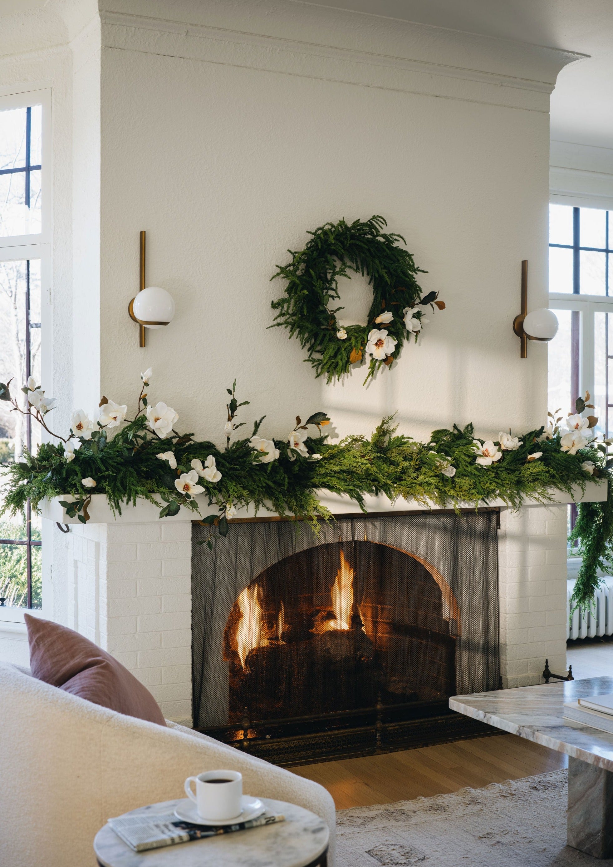 Magnolia Swag, store White Magnolia Centerpiece, Mantle Swag, Magnolia and Hydrangea Fireplace Swag