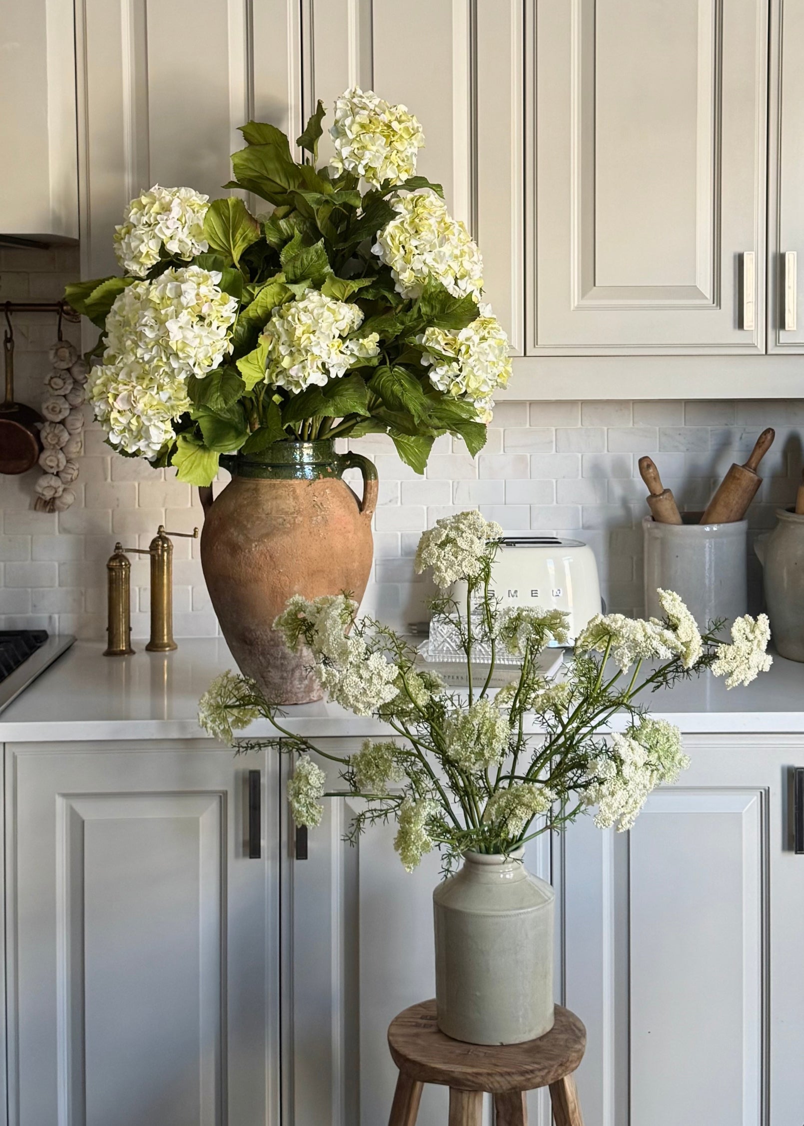 Artificial Hydrangeas Arranged with Faux Dill Stems