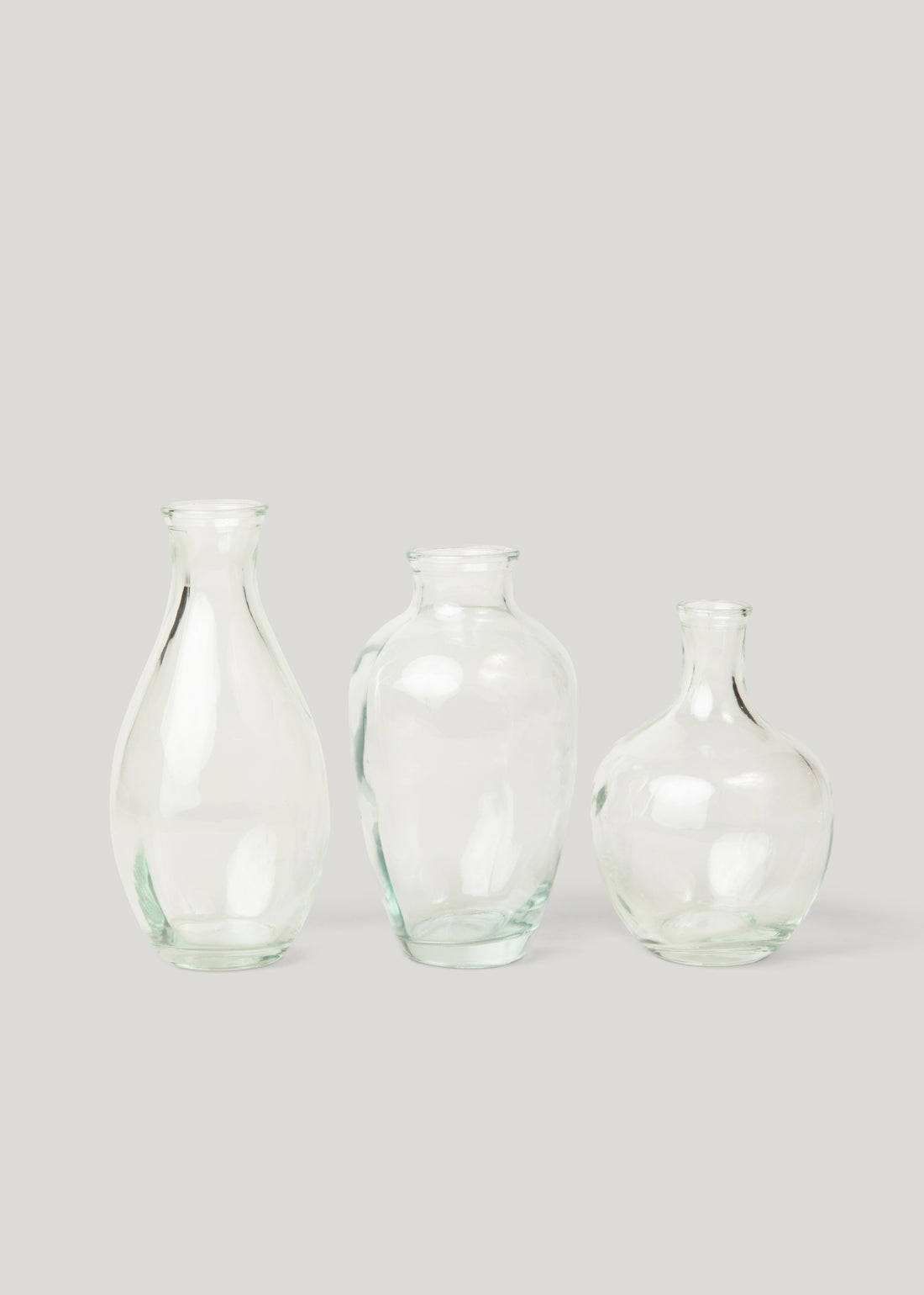 Set of 3 Clear Glass Bud Vases