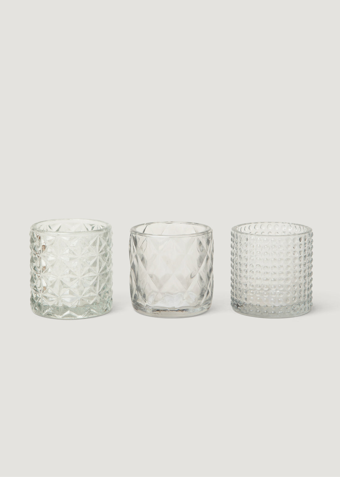 Set of 3 Decorative Clear Glass Votive Candle Holders