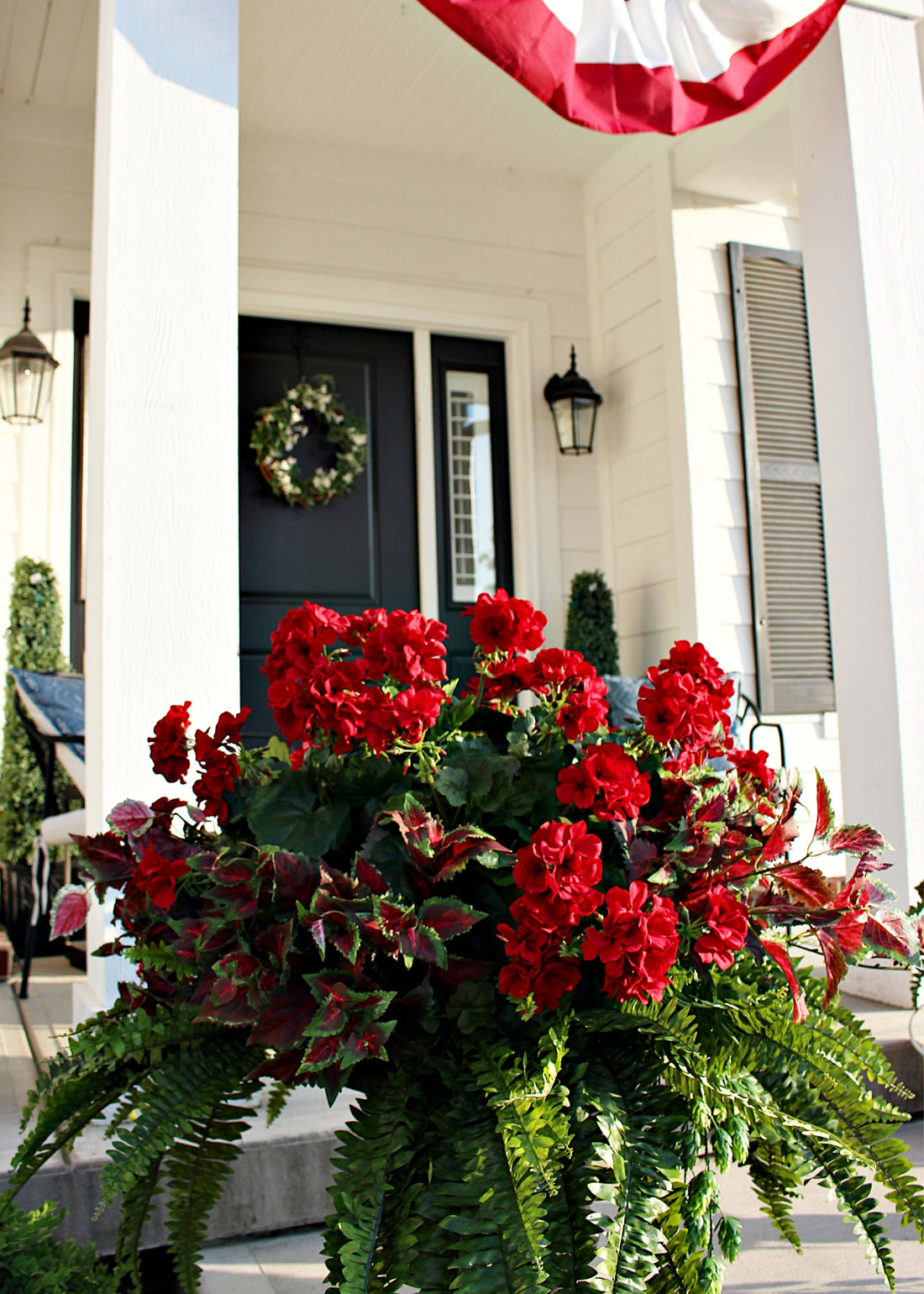 Artificial Boston Fern with Geraniums