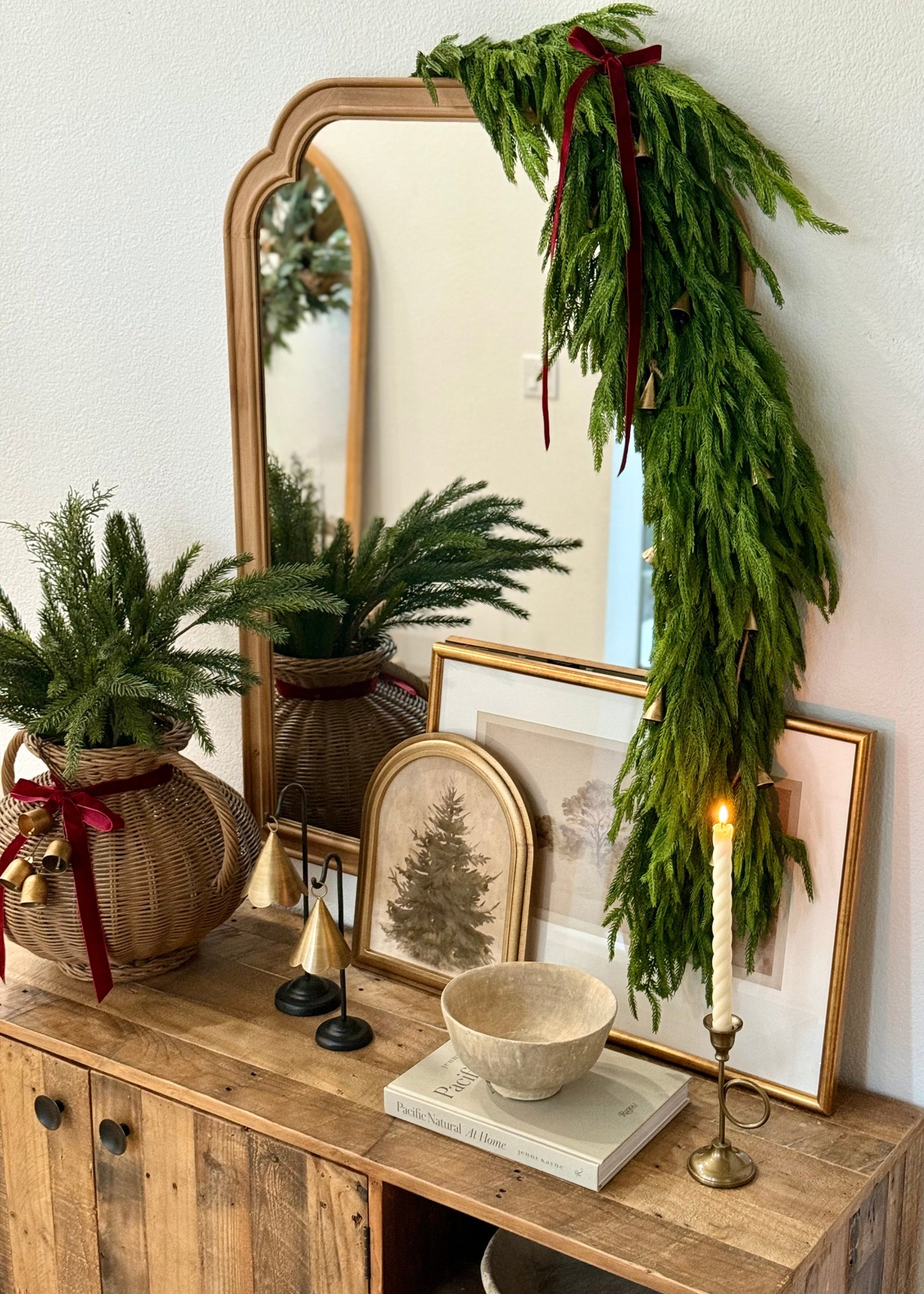 Decorating a Mirror with Norfolk Pine Garland