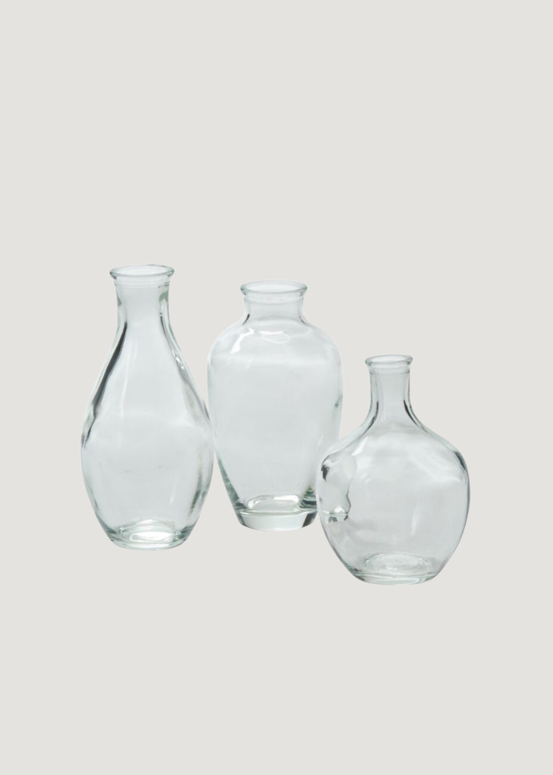 Set of 3 Clear Glass Bud Vases -