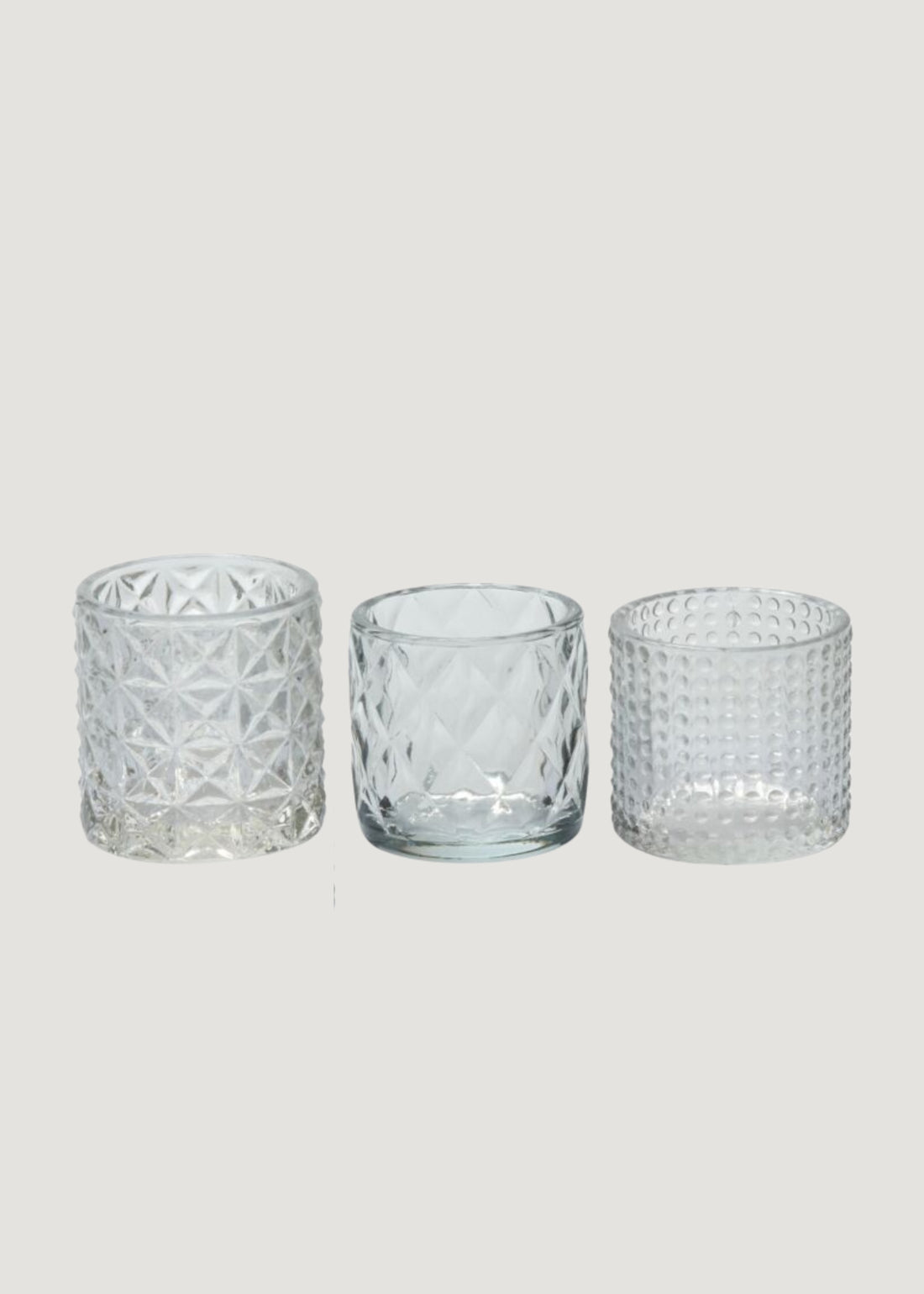 Set of 3 Decorative Clear Glass Votive Candle Holders