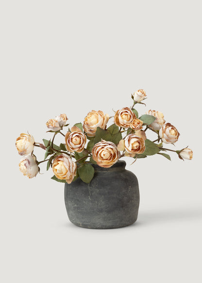 Dried Look Faux Roses Styled in Rustic Afloral Vase