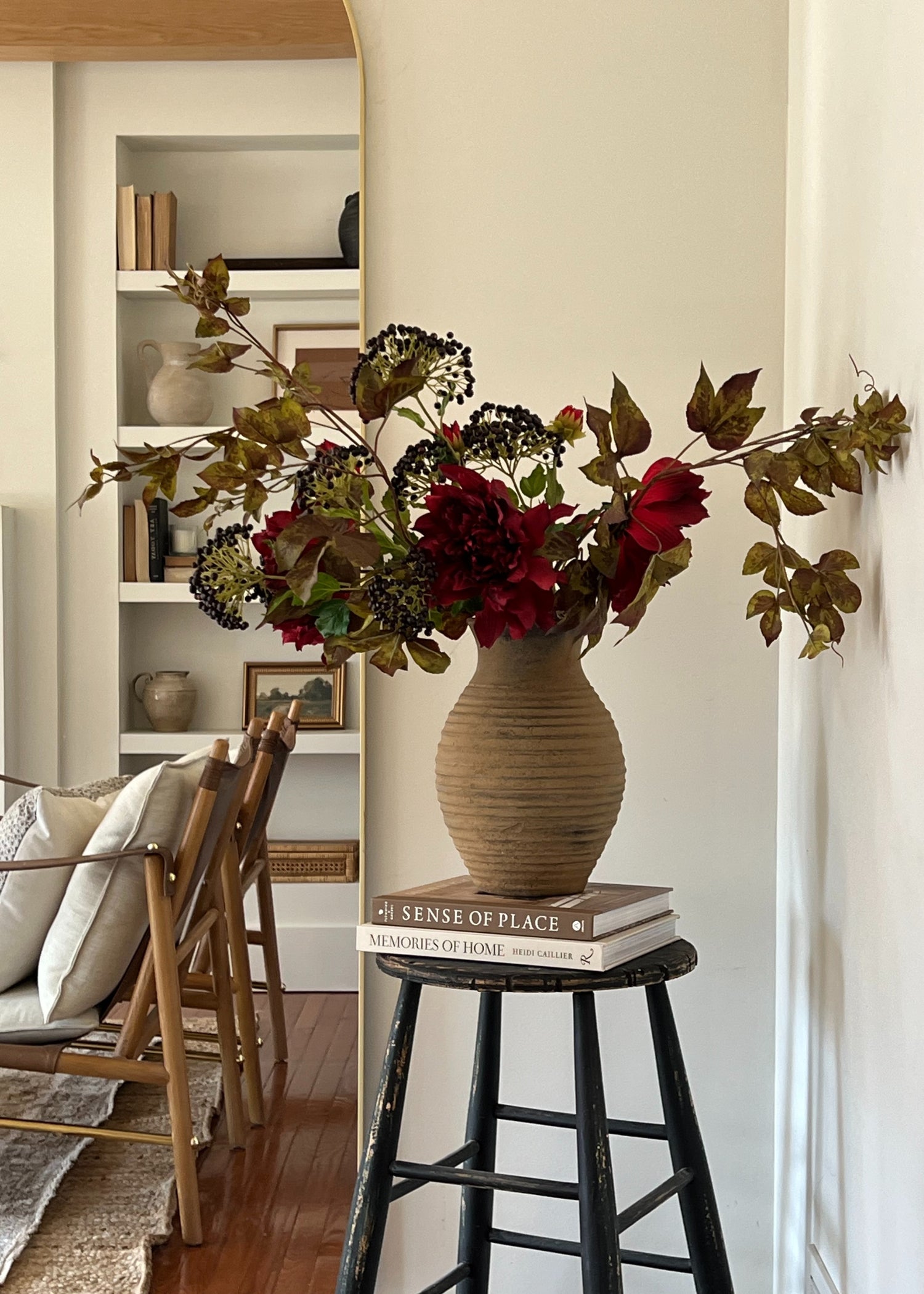 Arrangement of Artificial Stems in Handmade Vase