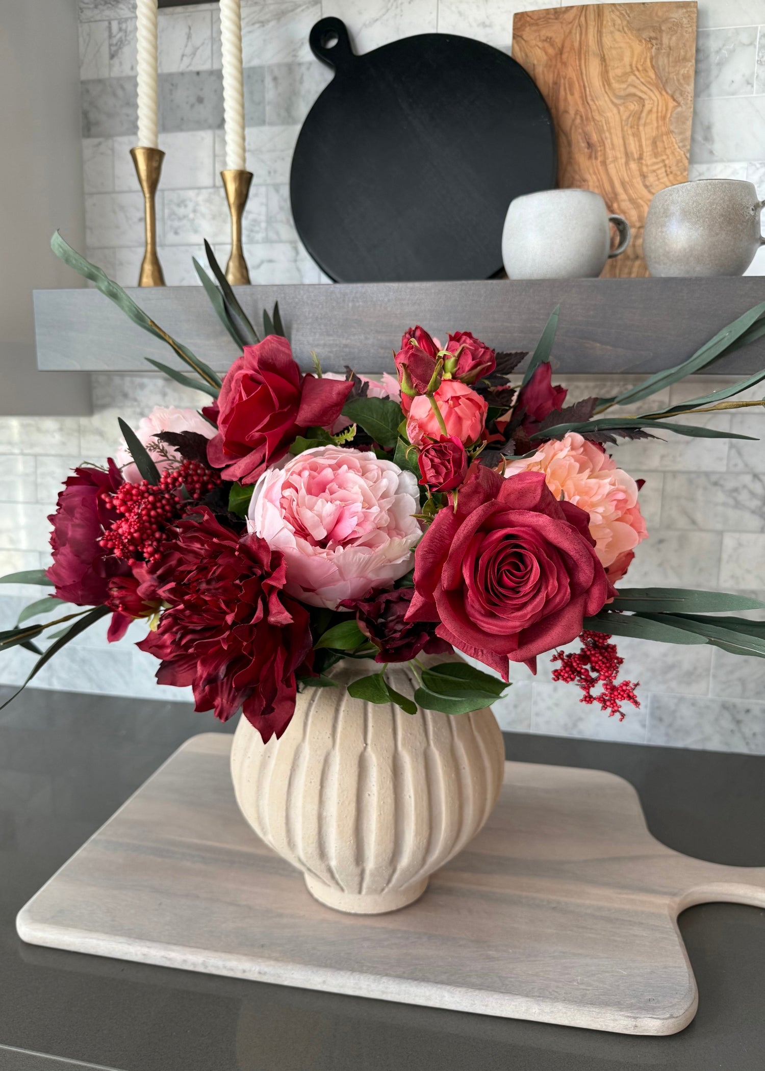 Faux Rose, Peony, and Dahlia Arrangement