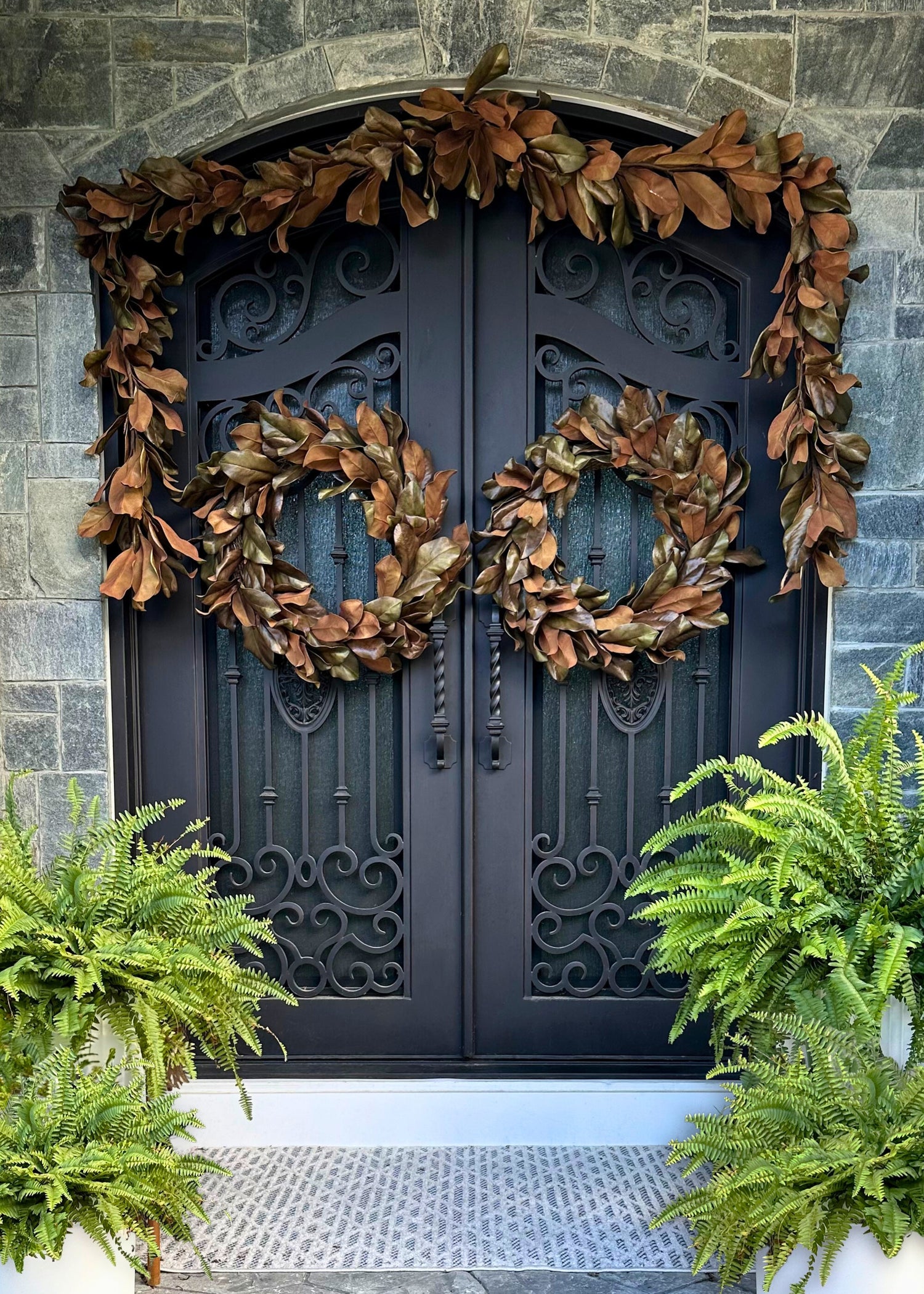 Natural Touch Faux Magnolia Leaf Garland in Aged Brown- 79.5&quot;