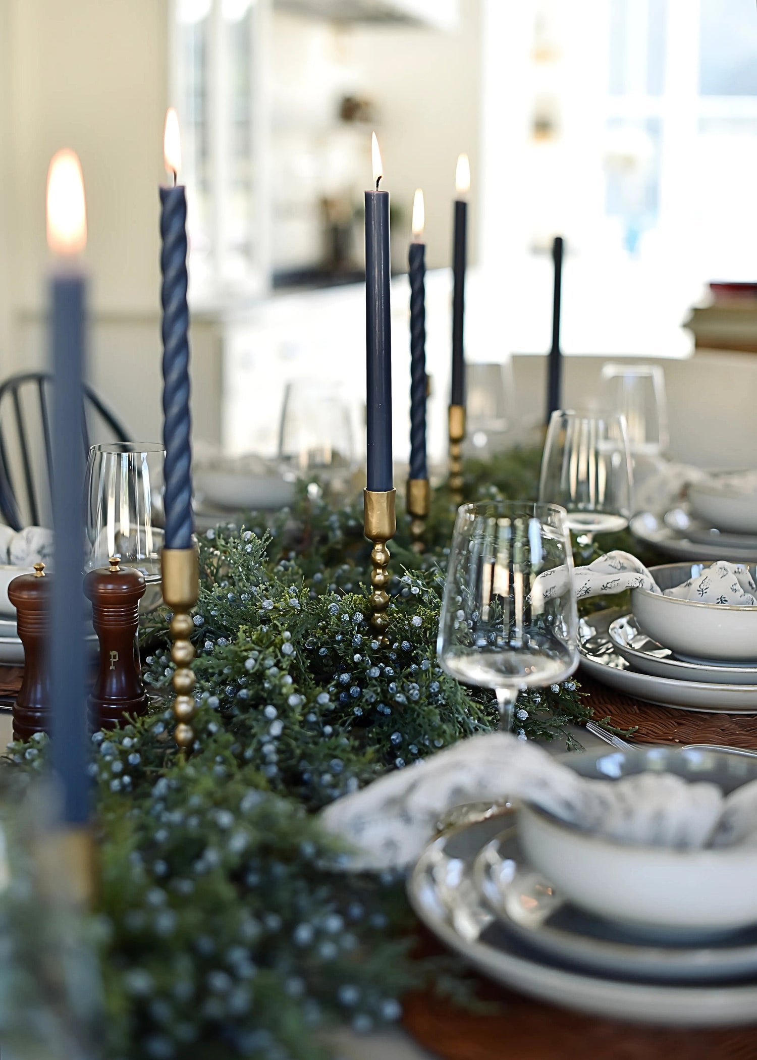 Holiday Juniper Garland and Candle Tablescape