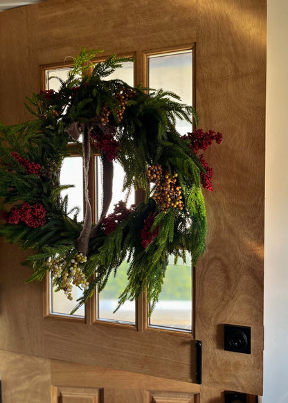 Norfolk Wreath with Tan and Red Berries