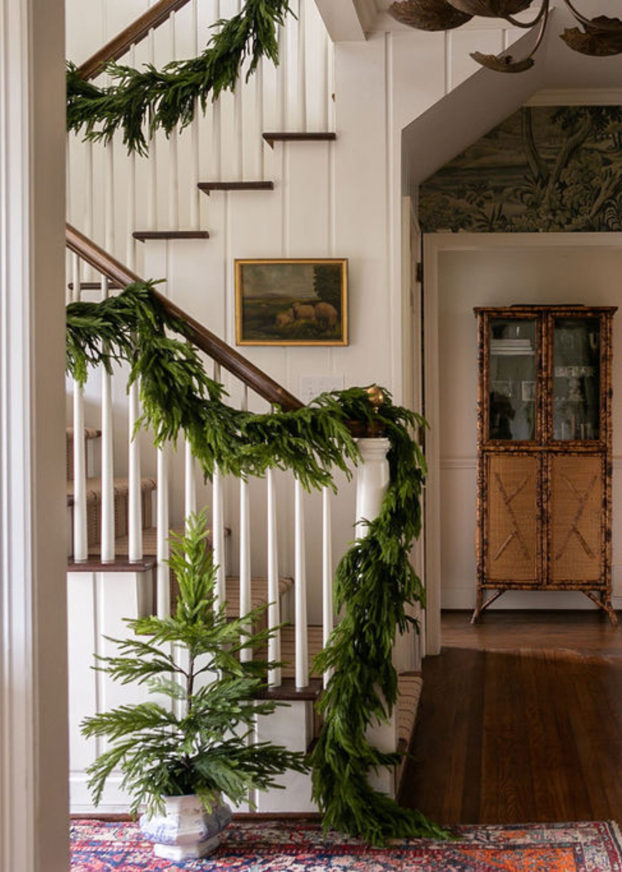 Holiday Stair Rail with Norfolk Garland