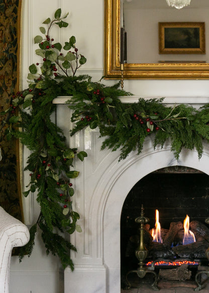 Crabapple Berry and Cedar Holiday Mantel