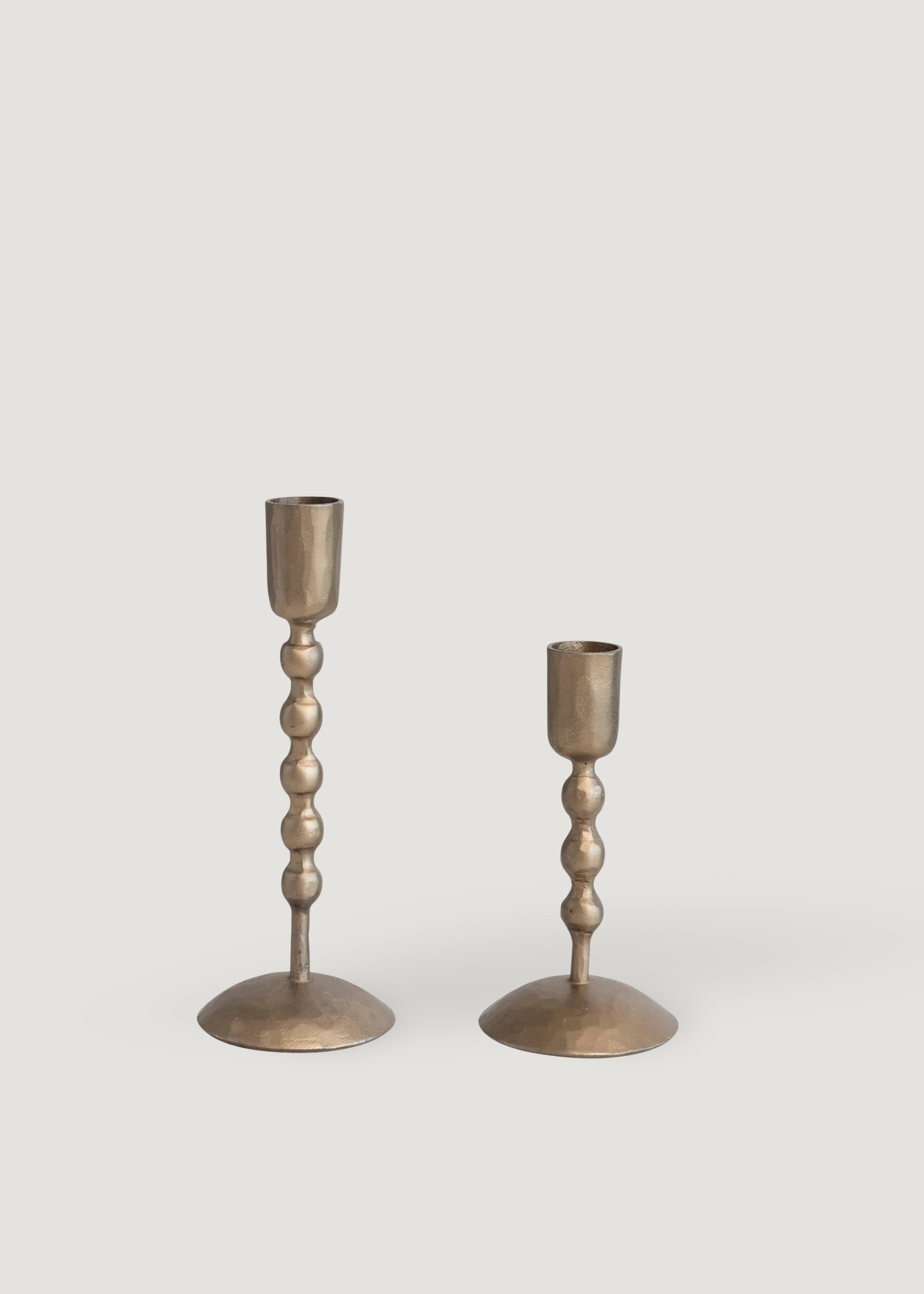 Set of 2 Antique Brass Metal Taper Candle Holders