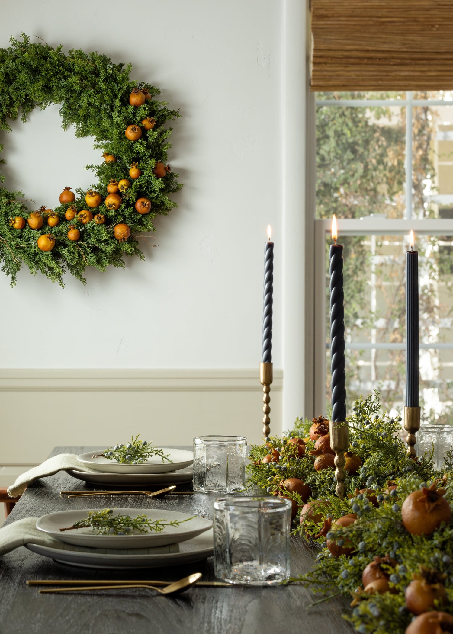 Juniper Table Garland and Candles