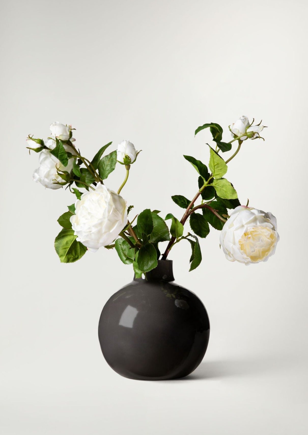 Cream Artificial English Roses in the Afloral Smoked Glossy Vase