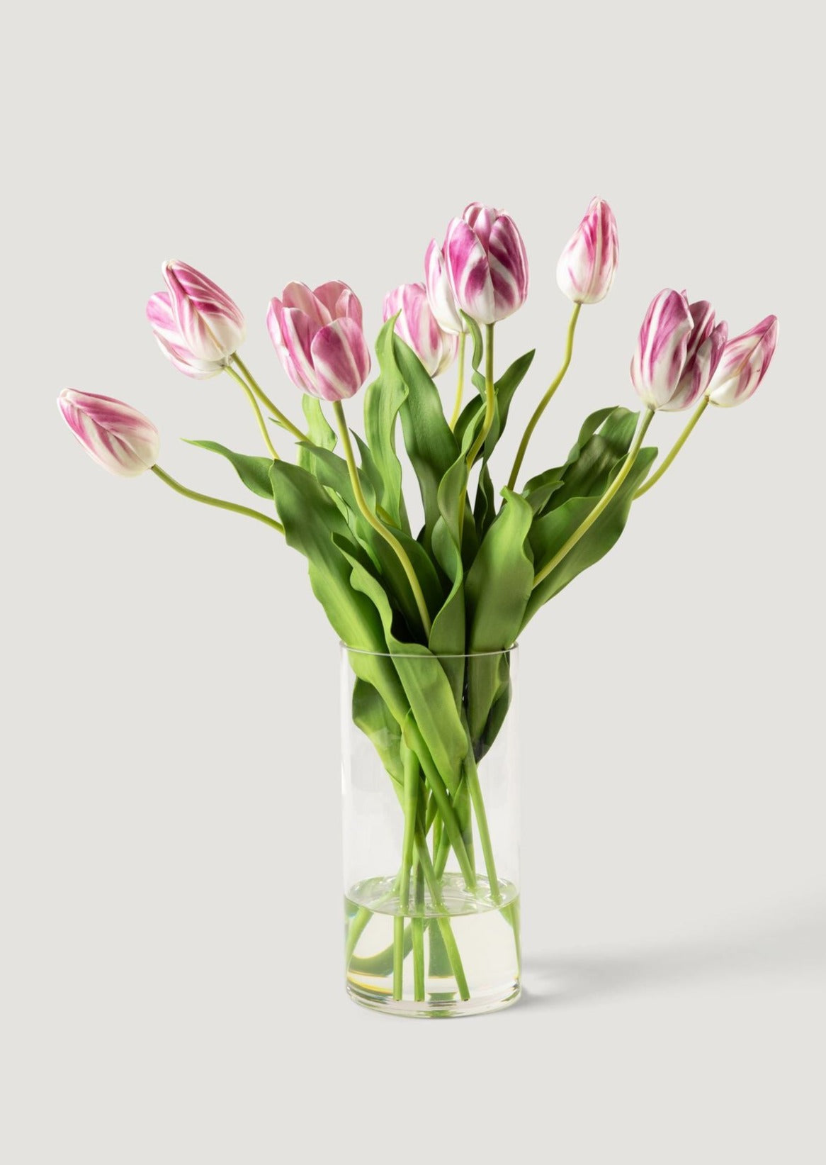 Luxe Arrangement of Mauve Faux Tulips in Glass Cylinder Vase