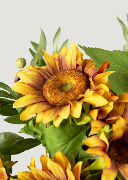 Artificial Blooming Sunflowers in Glass Vase Arrangement