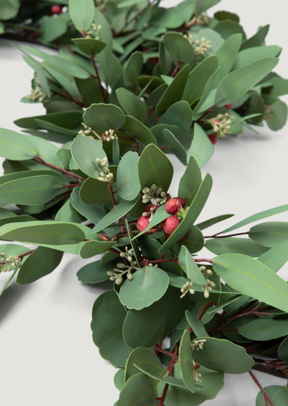 Luxe Faux Eucalyptus Leaf Garland with Burgundy Berries