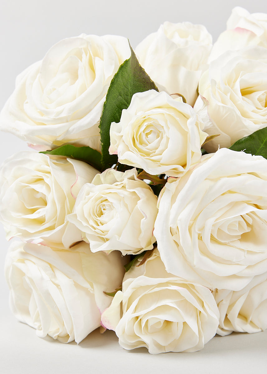 Faux-Ever Rose Bouquet in Cream White - 12&quot;