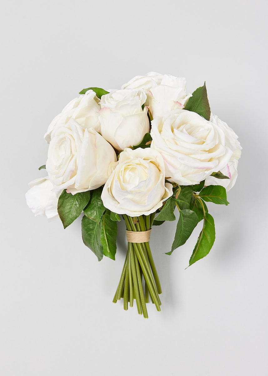 Faux-Ever Rose Bouquet in Cream White - 12&quot;