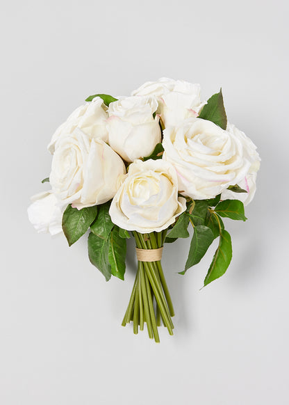 Faux-Ever Rose Bouquet in Cream White - 12&quot;