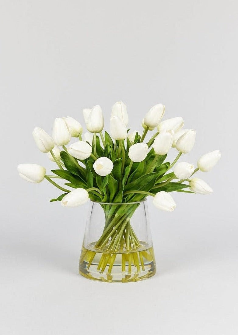 Artificial Tulips in Glass Vase