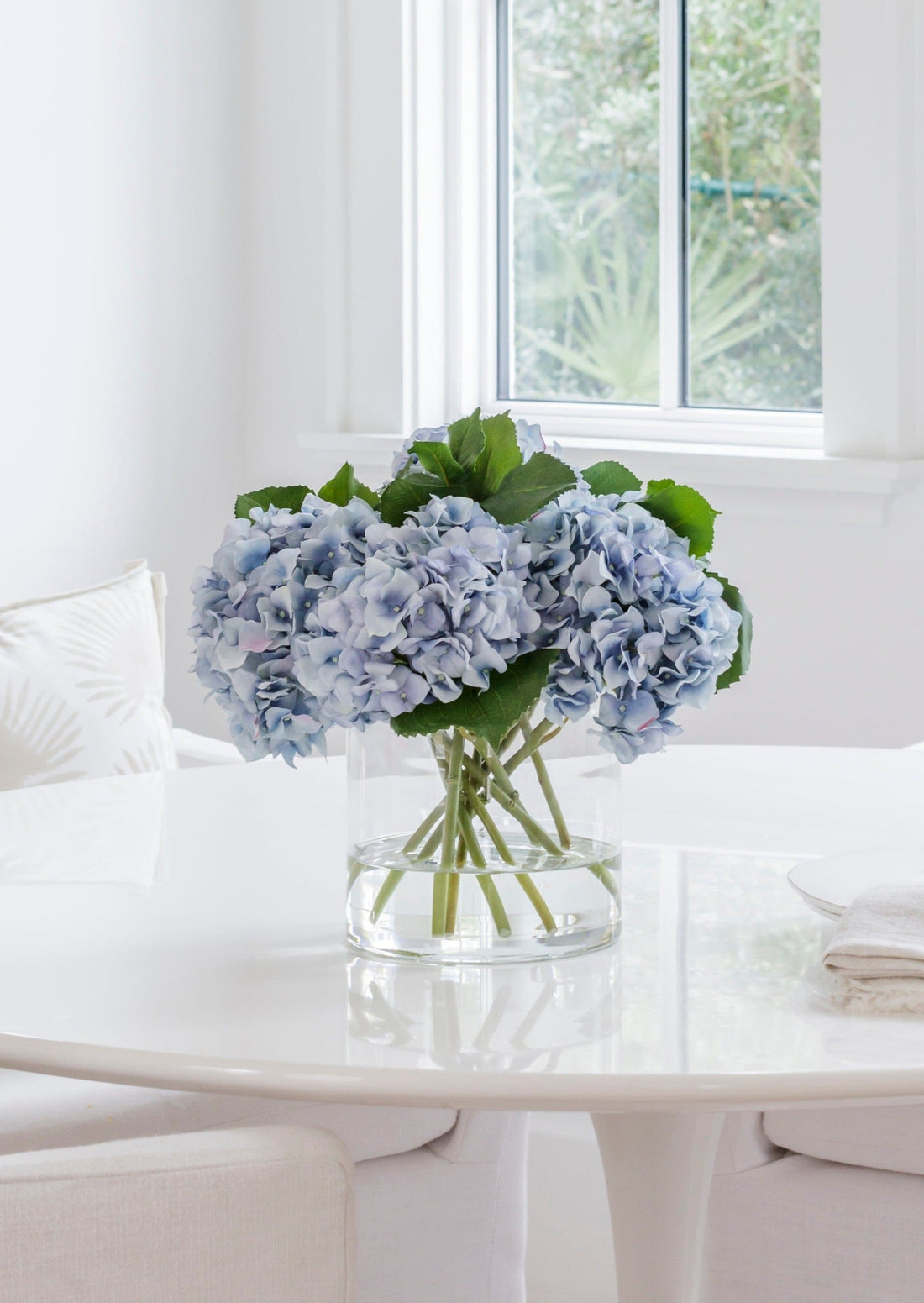 Luxe Fake Flowers Arrangement of Blue Hydrangeas