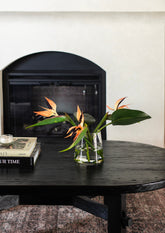 Afloral Coffee Table Styling with Faux Bird of Paradise and Books