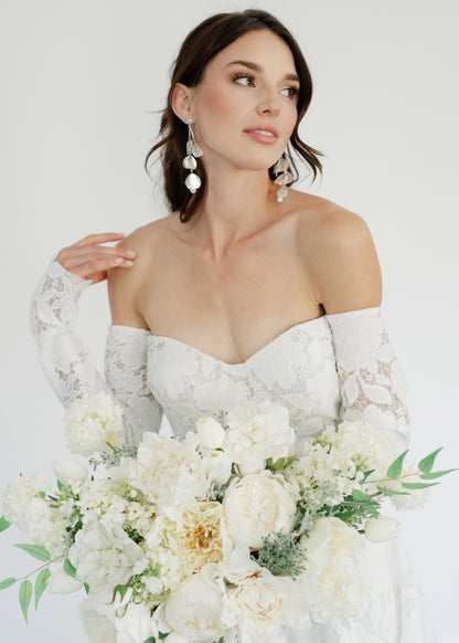 White Wedding Bouquet with Faux Roses and Dahlias