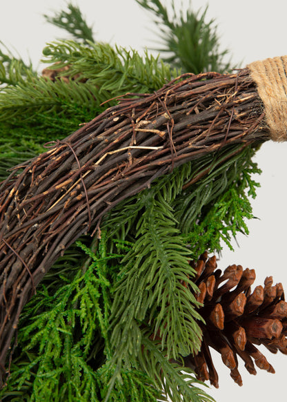 Close-up of the Faux Evergreen Wreath