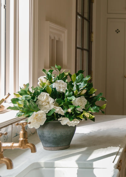 Faux Gardenias Arranged in Vase
