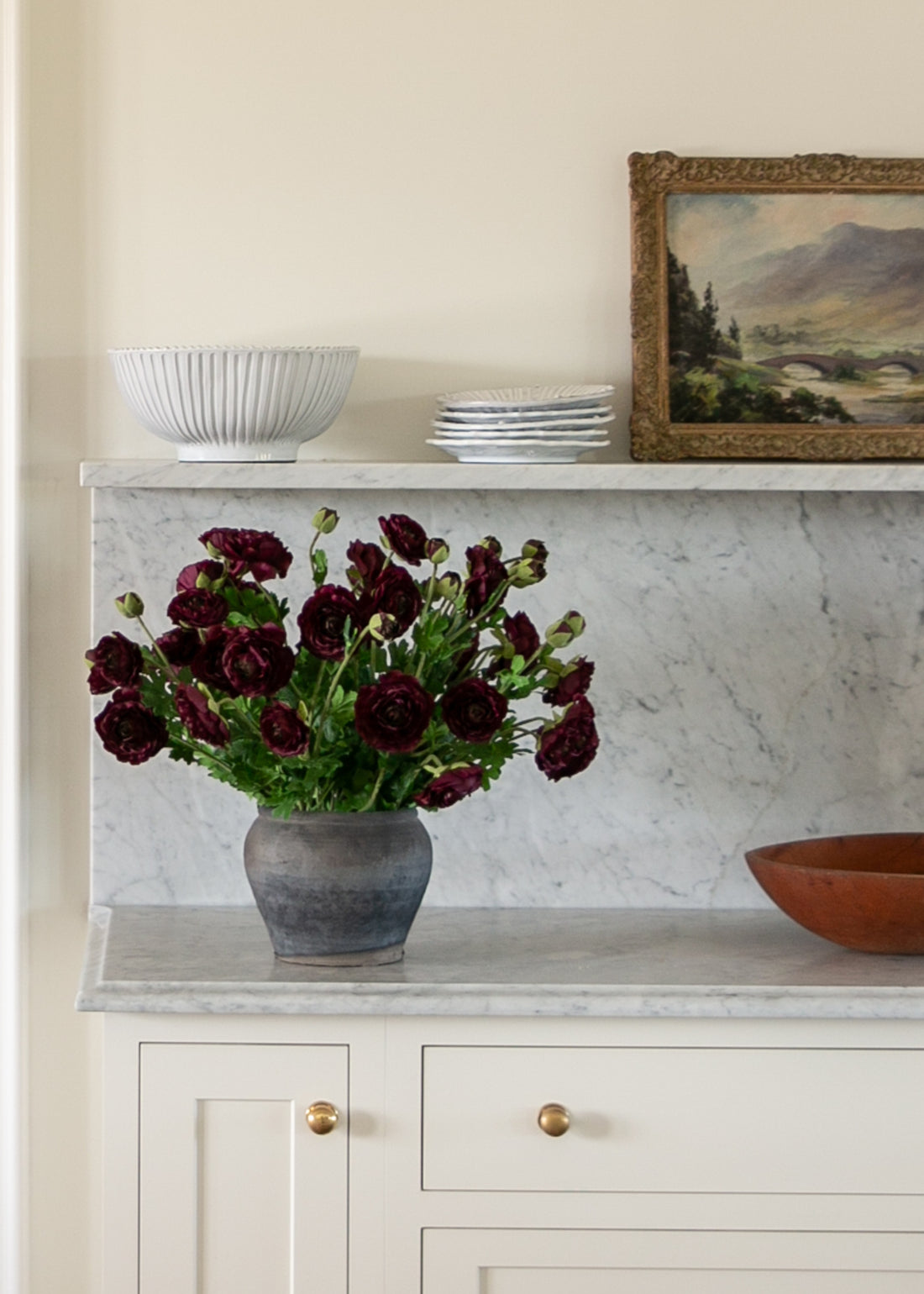 Artificial Ranunculus in a Handmade Terracotta Pot