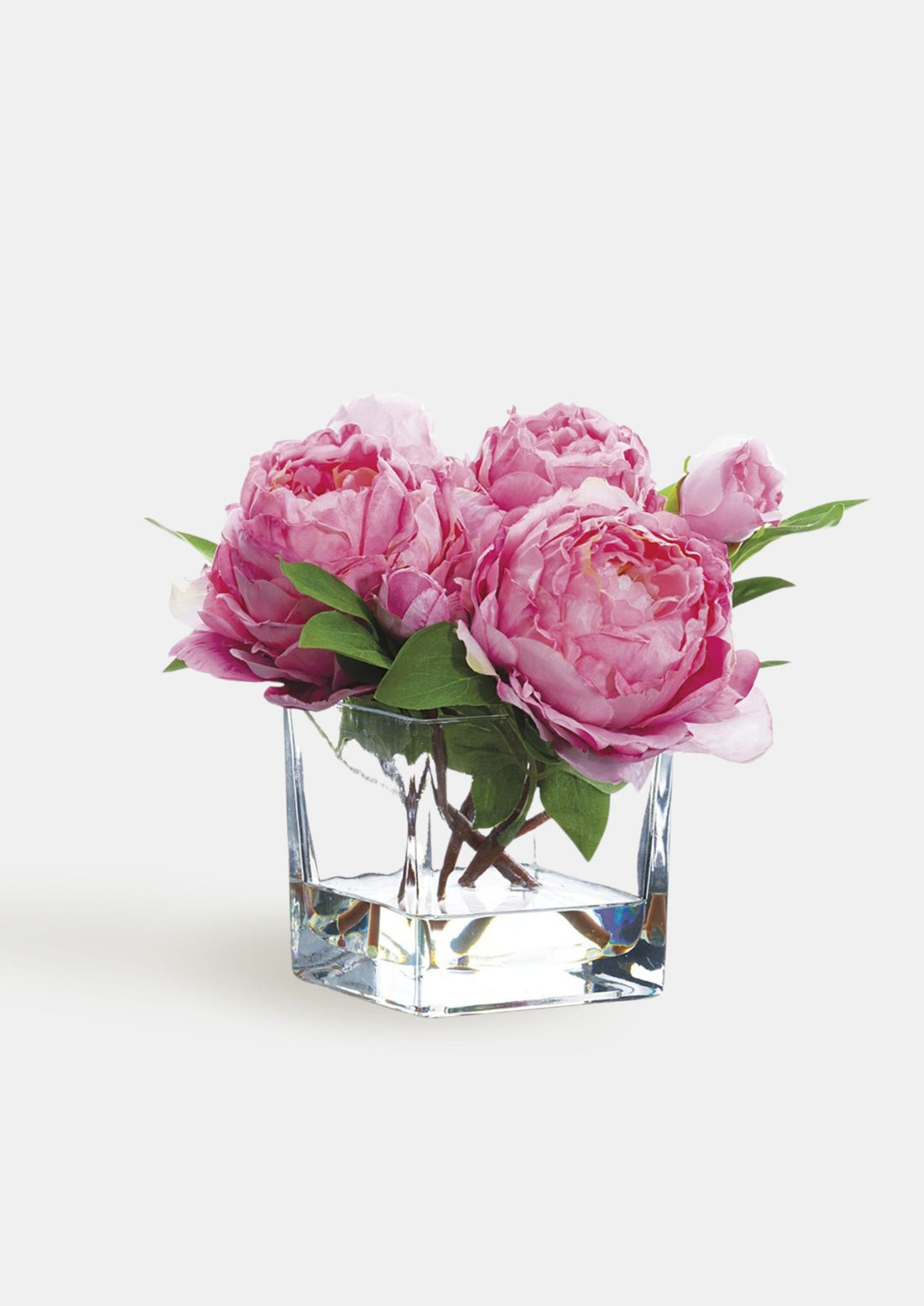 Small Pink Faux Peony Arrangement in Glass Vase - 9&quot;