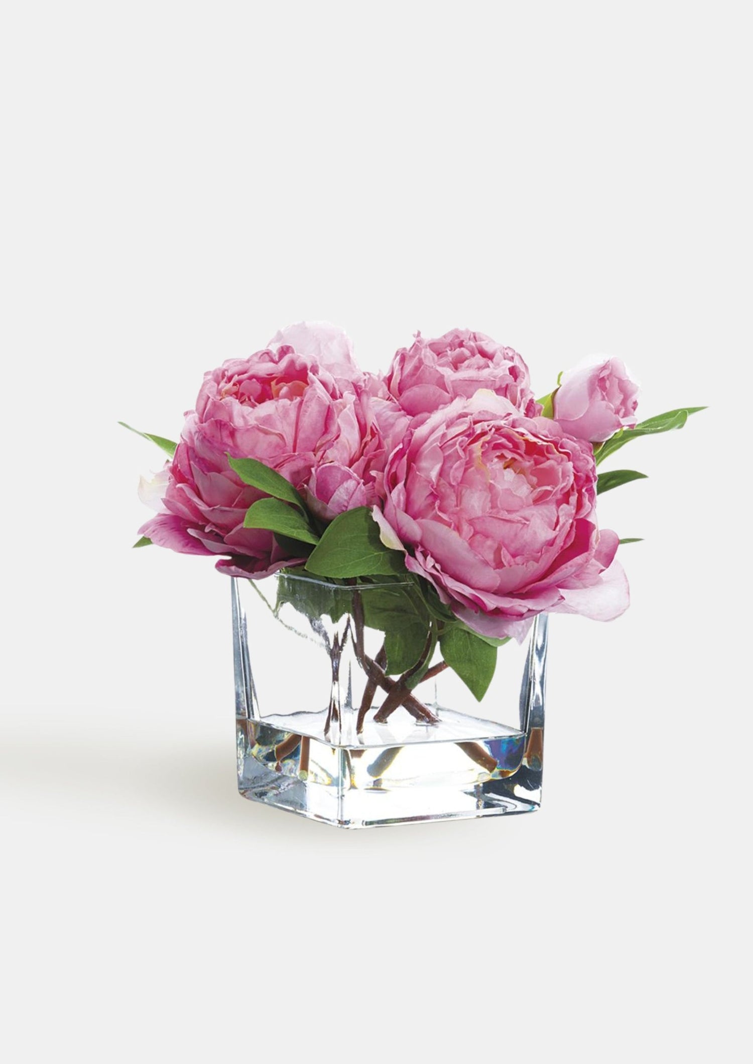 Afloral Faux Flower Arrangements Pink Peonies in Small Glass Vase