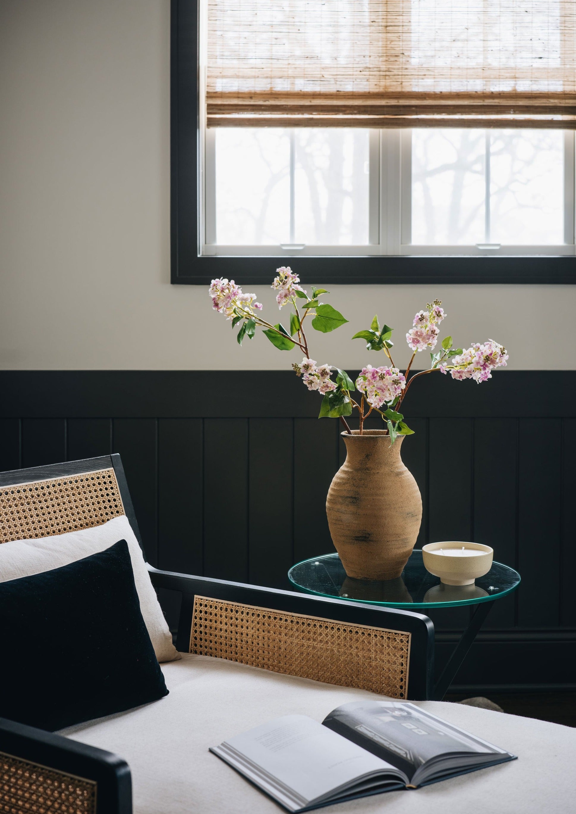 Clay Vase with Artificial Lilacs