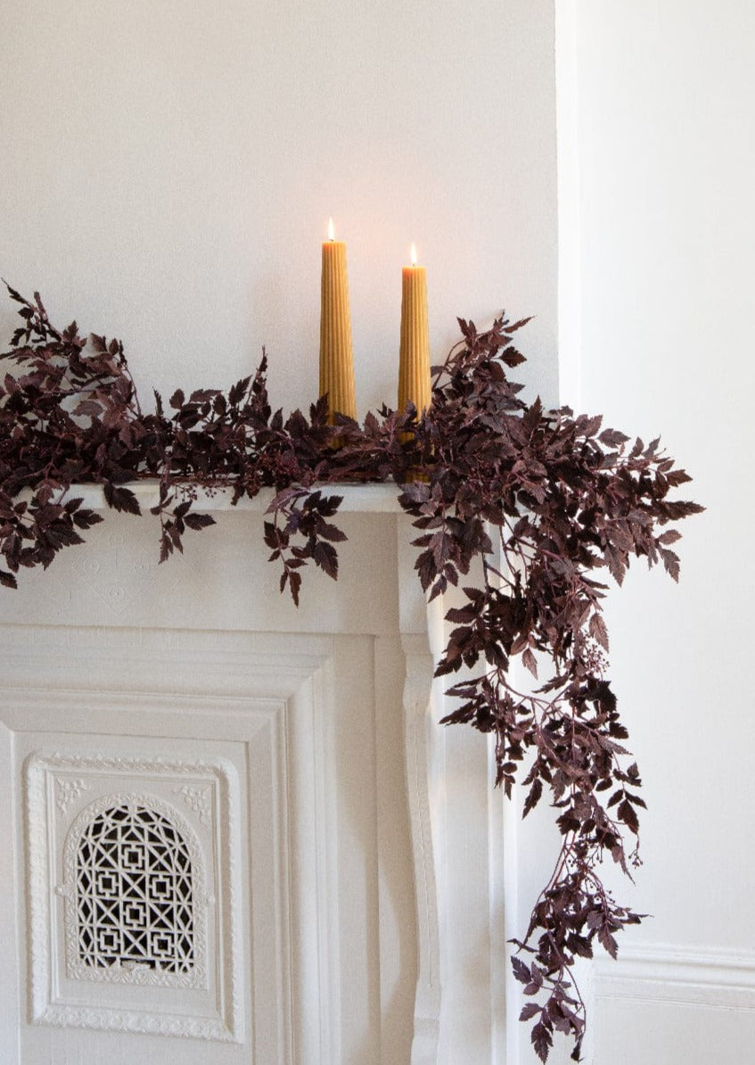 Afloral Plum Cimicifuga Garland Styled on Mantle