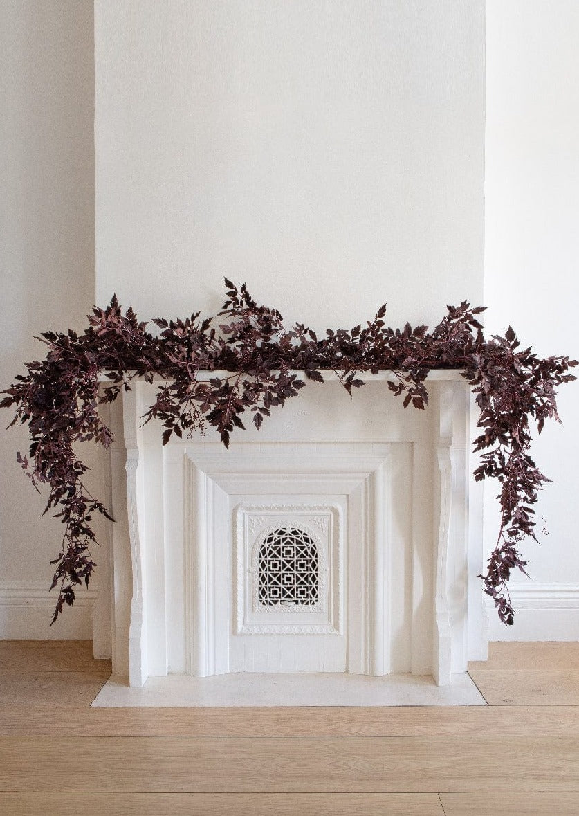 Afloral Plum Cimicifuga Garland Styled on Mantle