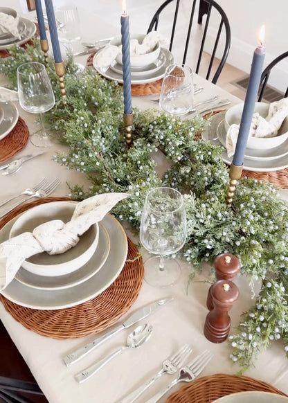 Holiday Tablescape with Faux Juniper Garland