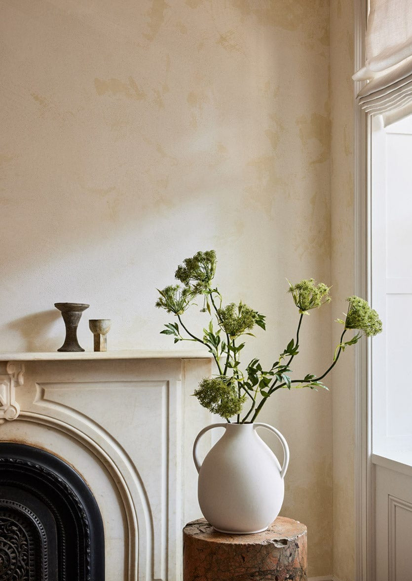 Artificial Queen Anne's lace Wildflowers in Clay Jug