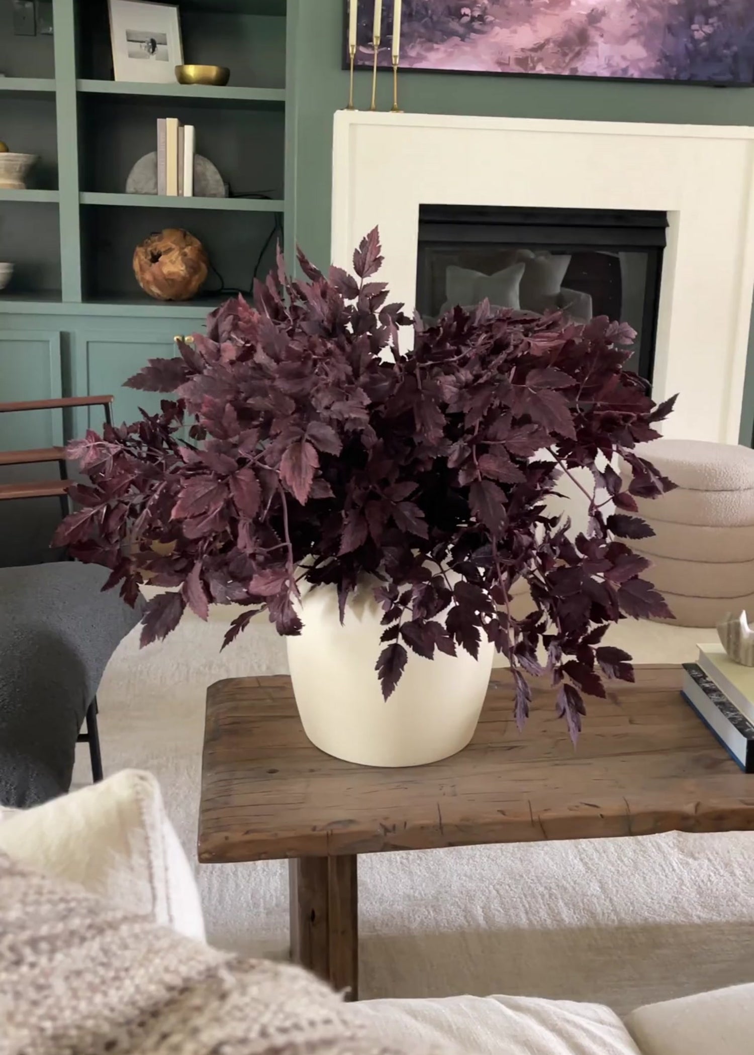 Afloral Glazed Stoneware Vase with Arrangement of Faux Cimicifuga Leaves