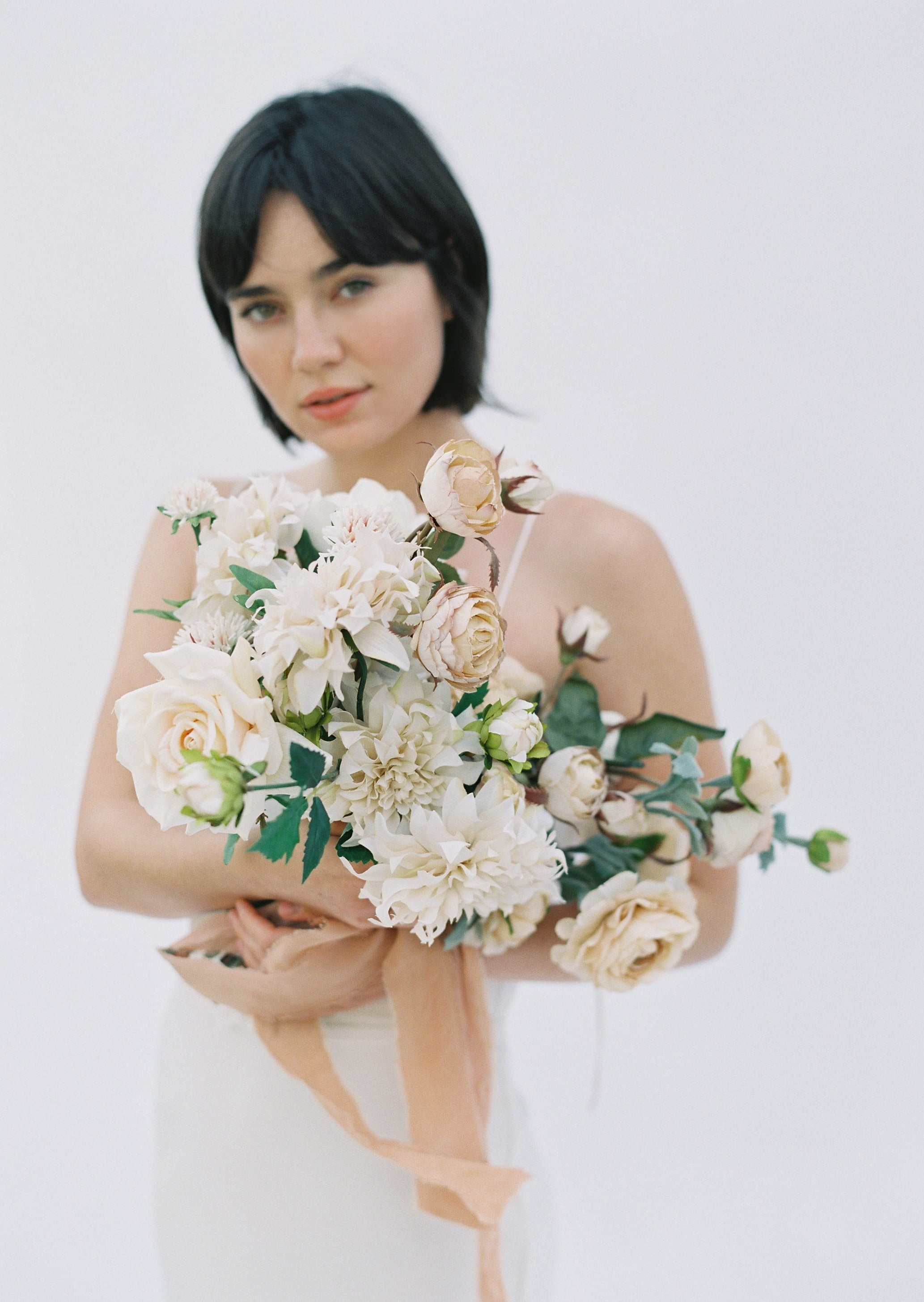 Silk Bridal Bouquet with Faux Dahlias