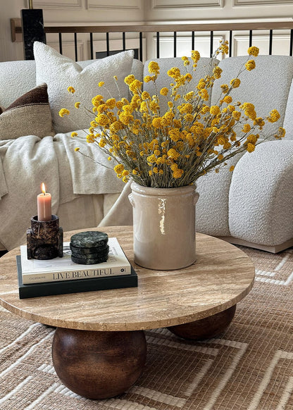 Glossy Clay Crock Vase Styled with Dried Yellow Sanfordii at afloral