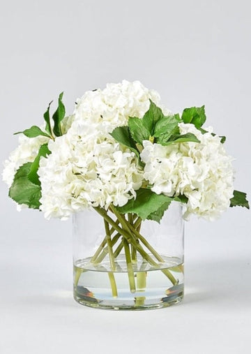 White Hydrangea In Glass Vase 